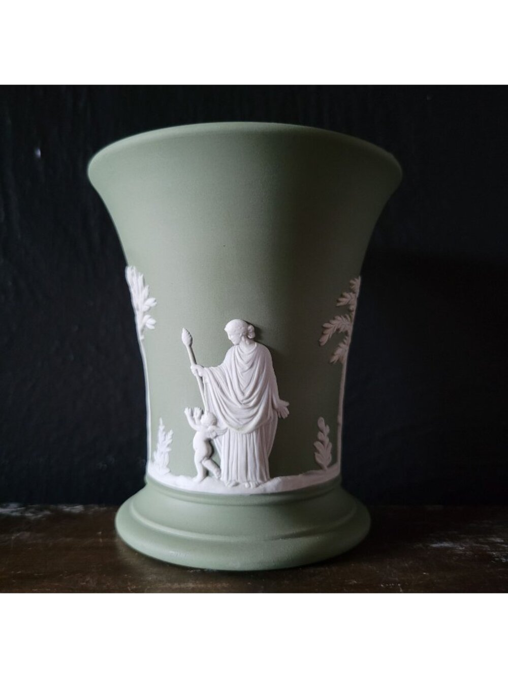 Vtg Wedgwood Jasperware Sage Green Vase Neoclassical Motif Small Posy Vase